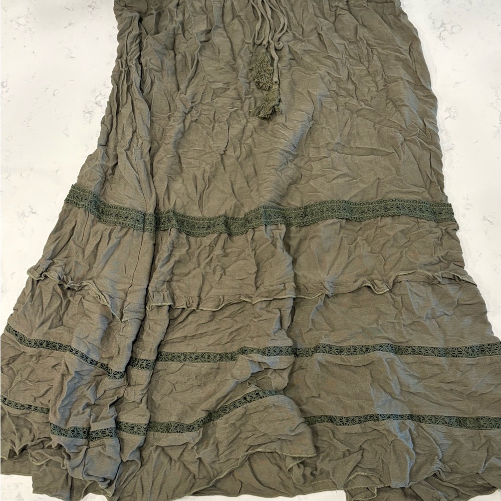 Olive Green Tiered Maxi Skirt